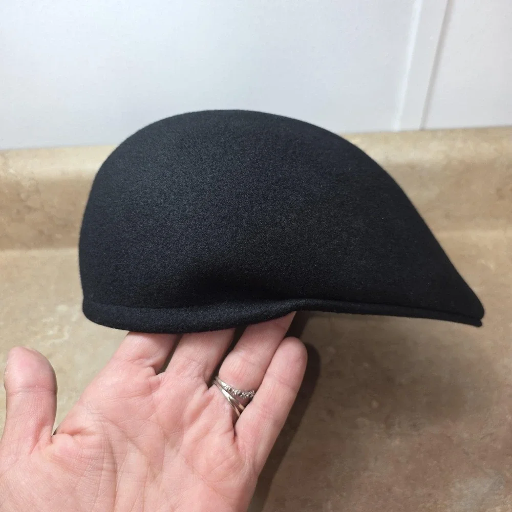 VTG Country Gentleman Hat Flat Cap XL Black Wool Felt Line Classic Winter Cabbie